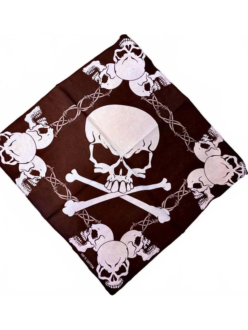 Black Cotton Skull and Crossbones Bandana, 22 Inch Square, New Without Tags